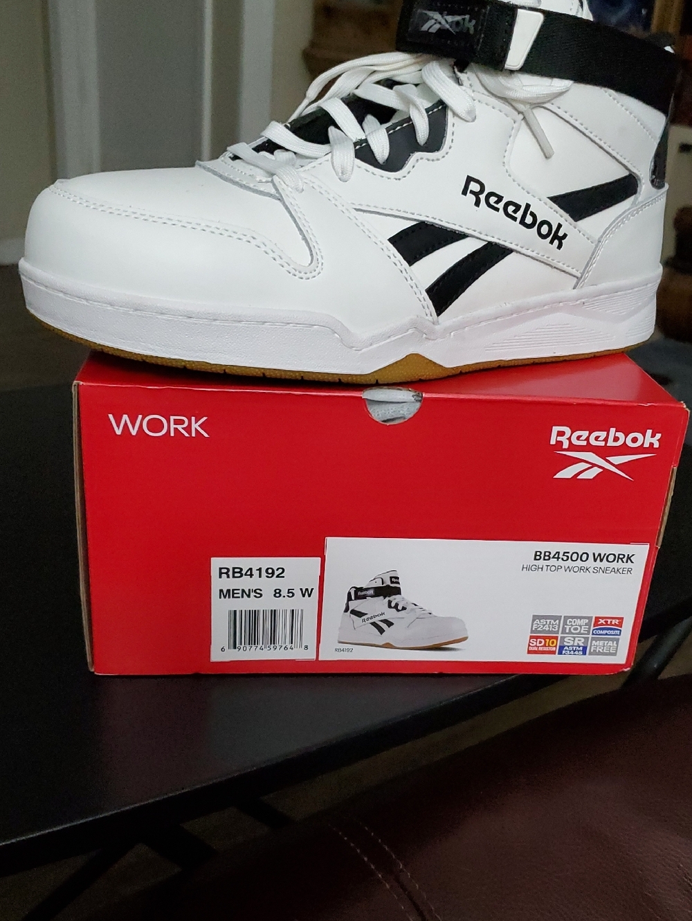 Reebok White and Black High-Top Work Sneaker